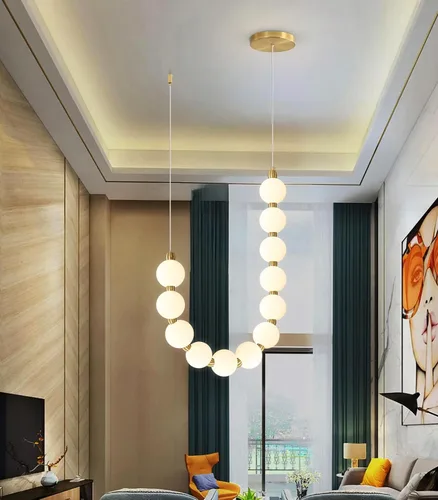 Vista 5 de Candelabros modernos LED regulables, bolas de acrílico, iluminación colgante de techo para sala de estar, comedor, dormitorio, luces colgantes