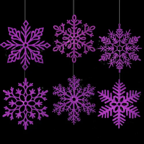 Vista 21 de Sratte 24 adornos de copo de nieve grandes de 16 pulgadas, copos de nieve colgantes decorativos con purpurina gigante, 6 diseños de adornos