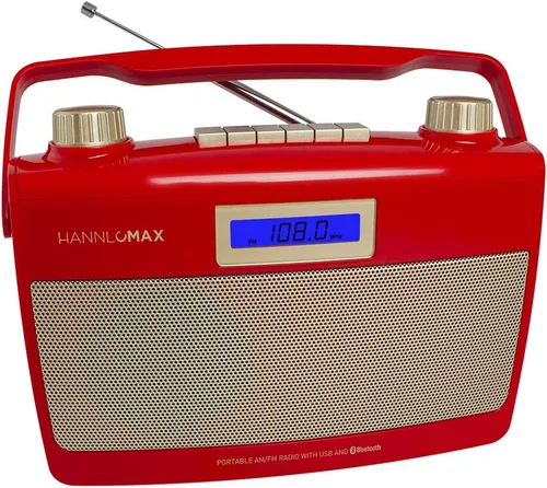 Vista 6 de HANNLOMAX Radio AM/FM portátil HX-500R, Bluetooth, puerto USB para reproducción de MP3, entrada auxiliar, fuente de alimentación dual AC/DC. (rosa)