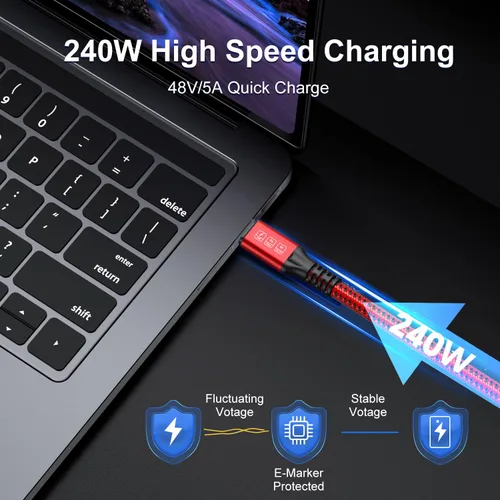 Vista 3 de Cable Thunderbolt 4 de 240 W de 3 pies, cable USB C Thunderbolt 4 para monitor compatible con transferencia de datos de 40 Gbps y video único