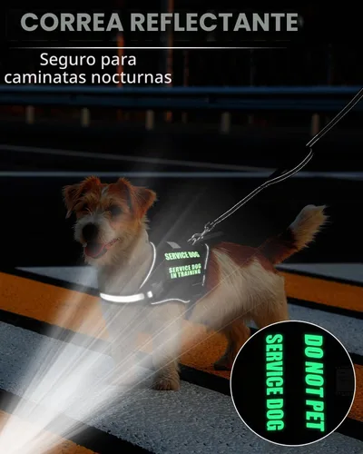 Vista 5 de Arnés de chaleco para perro de servicio MOOGROU y juego de correa+10 parches para cachorros y perros pequeños, chaleco para perro de apoyo emocional