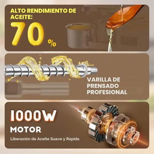 Vista 2 de CGOLDENWALL Máquina de Prensa de Aceite, Prensa Automática de Aceite, Extractor de Aceite de 1000W para Prensado en Frío y Caliente, Extractor