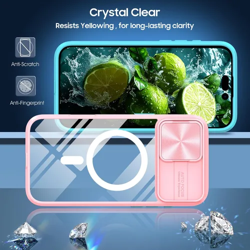 Vista 2 de Funda magnética para iPhone 17 con cubierta deslizante para cámara, compatible con MagSafe, panel trasero transparente que nunca se pone