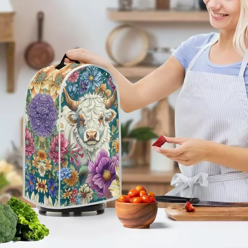 Vista 3 de Upetstory Funda antipolvo para licuadora de vaca, estilo bohemio, azteca, para cafetera, electrodomésticos, resistente a las manchas, lavable