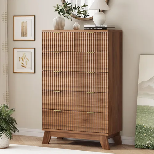Vista 39 de Cómoda acanalada para dormitorio con 3 cajones, cómoda moderna de 24 pulgadas de ancho con mango de metal, soporte de TV de madera, armario de Negro