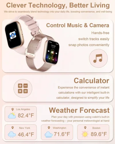 Vista 7 de Reloj inteligente para mujer con 4 bandas (Android/iPhone) Reloj inteligente con llamadas Bluetooth de 1.75 pulgadas, rastreadores de actividad HD