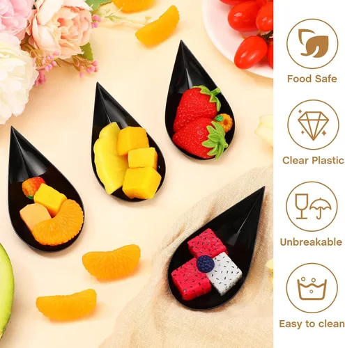 Vista 2 de Cucharas de plástico para aperitivos de 4 pulgadas, mini platos desechables para aperitivos, lágrimas para servir postre, lágrima, cuchara asiática