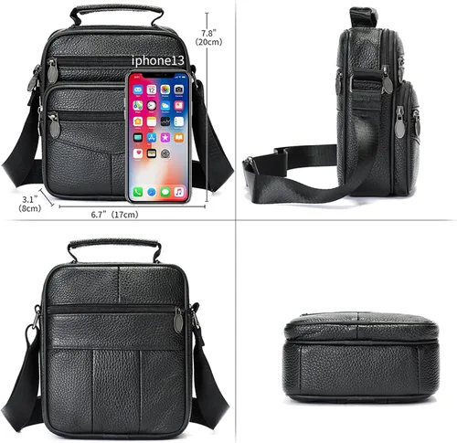 Vista 2 de Small Leather Crossbody Messenger Shoulder Bag for Men Women Work Business Adjustable Strap