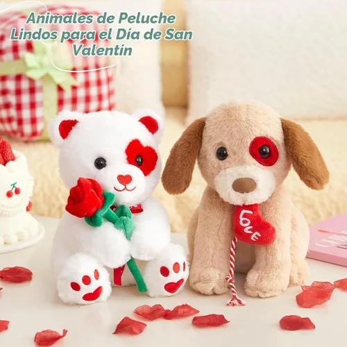 Vista 4 de Glow Guards Peluche de perro Labrador de San Valentín, peluche de perro labrador de 10 pulgadas con corazón rojo, peluche suave para cachorros