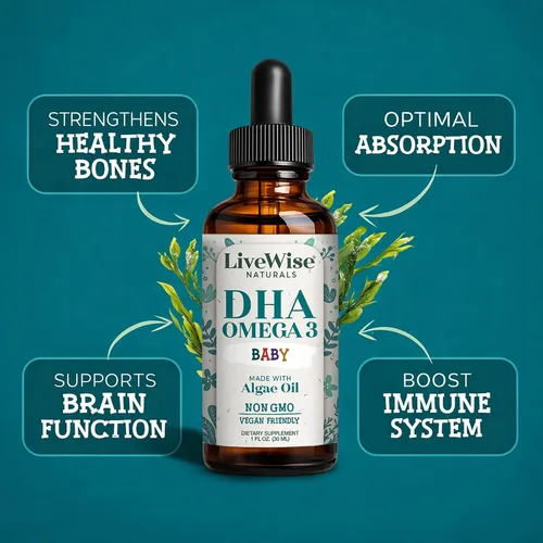 Vista 10 de Omega 3 DHA Baby Drops Vegan Liquid Omega 3, 60 porciones, 1 oz