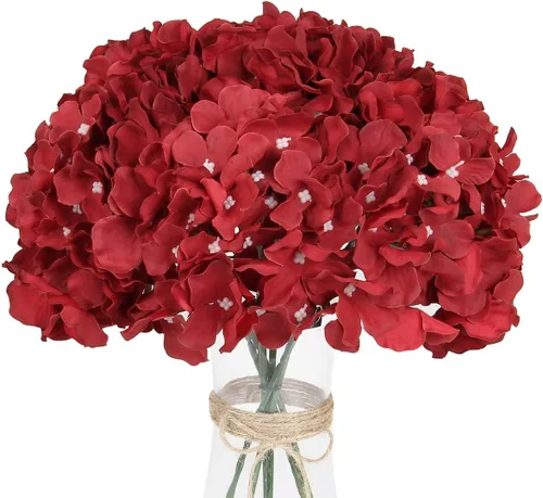 Vista 12 de LuLuHouse - Cabezas de hortensias de seda con tallos artificiales a granel de flores para manualidades, centro de mesa de boda, decoración