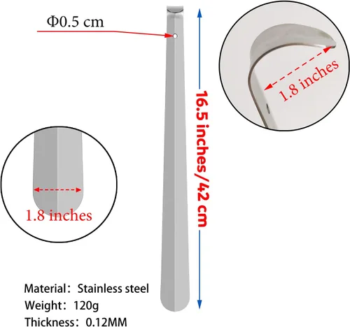 Vista 7 de Cuerno de zapatos de mango largo para personas mayores, calzadores de metal de 16.5 pulgadas de largo para hombres, mujeres y niños, herramienta