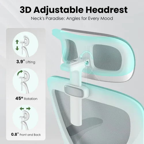 Vista 5 de Ergonomic Office Chair, Mesh Desk Chair with Lumbar Support, 300LBS High Back Home Office Chair with Adjustable Headrest and Flip-Up Arms