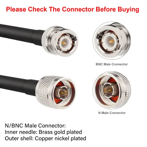 Vista 2 de MOOKEERF Cable RG58 N tipo a BNC de 3 pies, cable de extensión BNC macho a N macho de 50 ohmios para antena, radioaficionado, osciloscopio