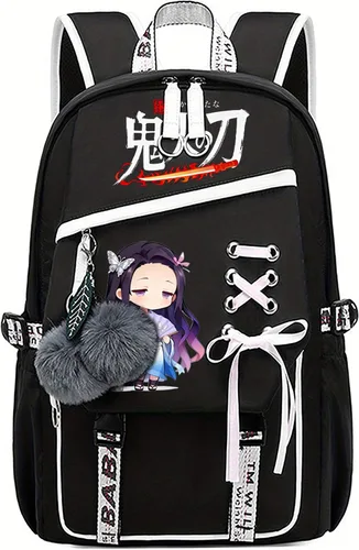 Vista 12 de Mochila de anime para niñas con puerto de carga USB 20L, mochila escolar para adolescentes, mochila grande para computadora portátil para viajes uso
