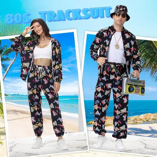 Vista 5 de Traje deportivo de los años 80 para hombre, disfraz de fiesta temática de los años 80 y 90, divertido disfraz de Halloween, hip-hop, ropa deportiva