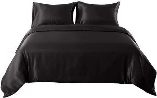 Vista 24 de Juego de edredón 100% satén de seda pura con 2 fundas de almohada, sin arrugas, resistente a la decoloración, una funda de edredón de satén de seda