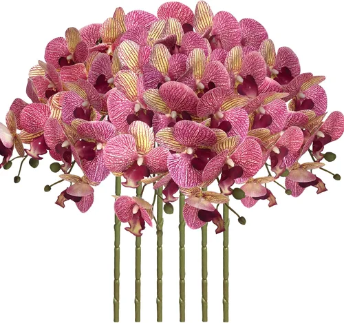 Vista 21 de FagusHome Flores de Phalaenopsis Artificiales de 32 Pulgadas 6 Piezas Tallos de Flores de Orquídeas Artificiales para Decoración del Hogar (Azul)