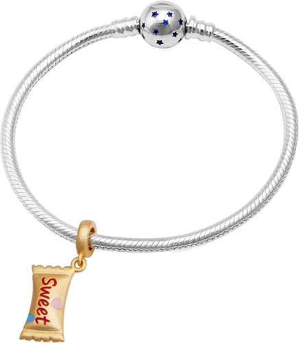 Vista 4 de Encantos chapados en oro de plata de ley 925 con forma de corazón dulce para pulsera europea Pandora, Plata
