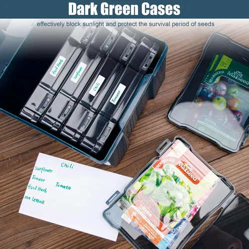 Vista 5 de Caja de almacenamiento de semillas verde oscuro con 6 cajas pequeñas interiores de 57 pulgadas, caja de almacenamiento de herramientas portátil