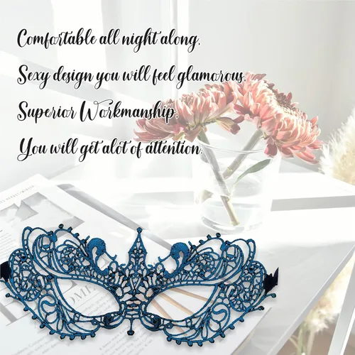 Vista 7 de Masquerade Mask For Women Lace Masquerade Masks for Masquerade Party, Proms, Venetian Party, Mardi Gras, Halloween & Cosplay