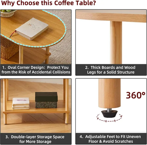 Vista 5 de Aibiju Mesa de té de madera pequeña, mesa de centro de 2 niveles para sala de estar, 35 x 16 x 17 pulgadas, soporte de mesa de té con estante