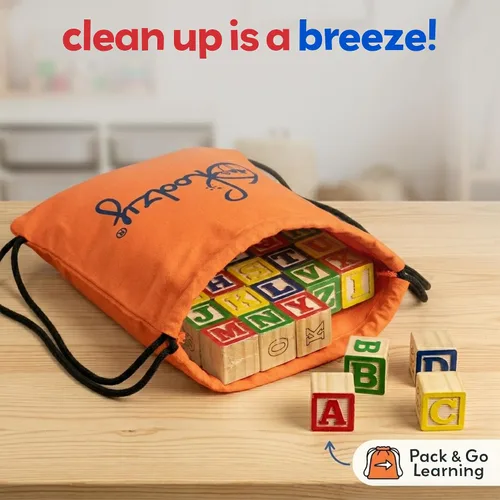 Vista 15 de 30 bloques con letras de colores de Skoolzy Juguete de construcción en madera ABC, para bebés, guarderías y preescolar Bloques de madera de lectura