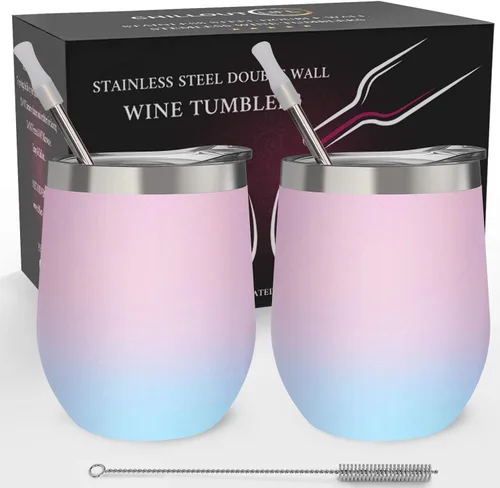 Vista 59 de CHILLOUT LIFE - Vaso de acero inoxidable de 12 onzas con tapa y caja de regalo, diseño de viaje con recubrimiento en polvo, aislamiento al vacío