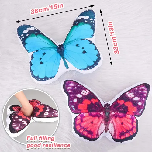 Vista 2 de Juexica 2 almohadas de mariposa 3D decorativas de mariposa de 15 x 13 pulgadas, regalos de felpa para mujeres, decoraciones para chimenea, mantel
