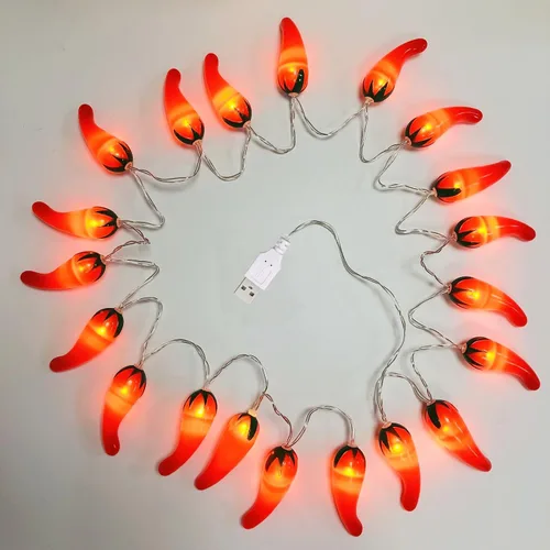Vista 3 de 9.8 ft 20 LED Red Chili String Light Pepper Fairy Lights USB Powered Lámpara para fiesta de Navidad Decoración del hogar (2 modos USB)