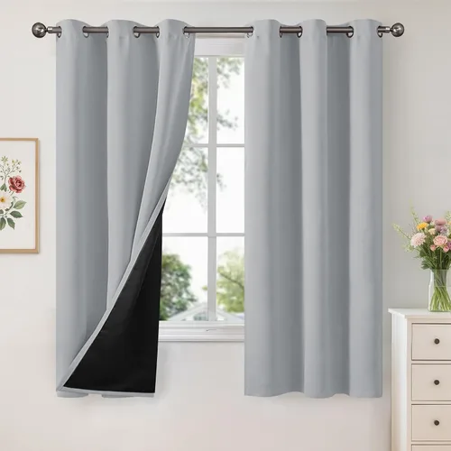 Vista 62 de YoungsTex - Cortinas 100% opacas para dormitorio, con aislamiento térmico y ojales, cortinas oscuras negras con capa pesada para ventana de sala