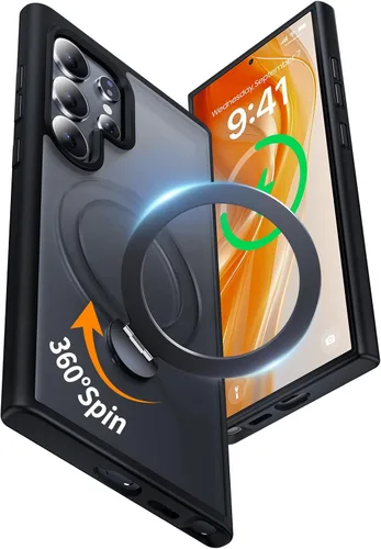 Vista 25 de Funda para Samsung Galaxy S24+ Plus, compatible con MagSafe, con soporte de anillo magnético giratorio de 360° [carga inalámbrica], soporte de Negro