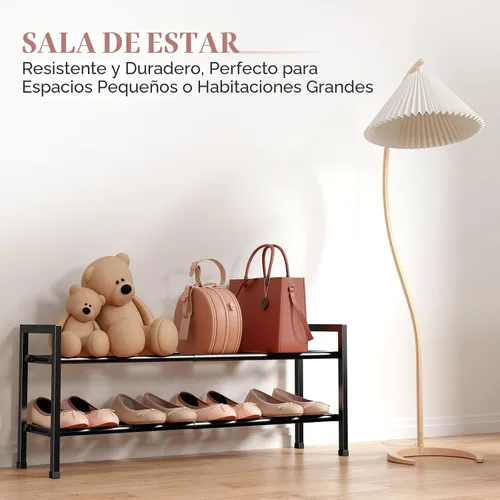 Vista 5 de Bumusty Zapatero expandible de 2 niveles para armario, zapatero ajustable de 18 a 33 pulgadas para espacios pequeños, organizador de zapatos pequeño