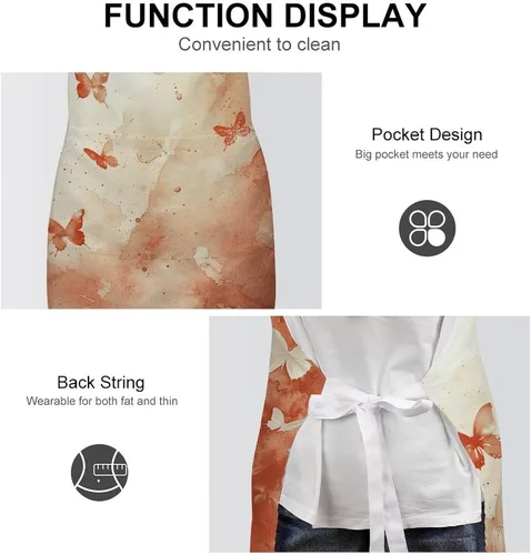 Vista 6 de MUSM Apron for Adults - 27.6 X 31.5 Inch, Heavy-Duty Polyester Aprons with Two Large Pockets, Waterproof Light Red And Beige Kitchen Apron for