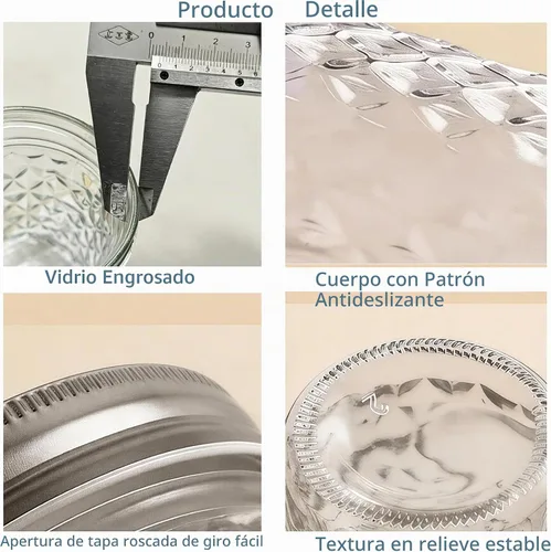 Vista 4 de Mason Jars - Tarros de boca regular de 8 onzas, paquete de 4 tarros de vidrio de grado alimenticio con tapas herméticas, tarros reutilizables sin