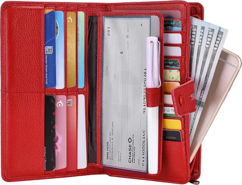 Vista 2 de Itslife Billetera para mujer, de gran capacidad, con bloqueo RFID, de cuero, para tarjetas de crédito, cartera con soporte para chequera