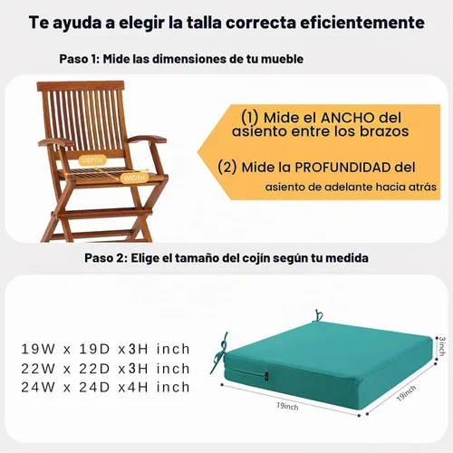 Vista 7 de idee-home Juego de 2 cojines para sillas de exterior, cojines de asiento impermeables para muebles de patio, almohadilla de repuesto para silla Un