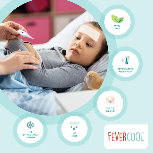 Vista 3 de Medagel FeverCool Patches - Parches refrescantes para aliviar la fiebre, la migraña y el dolor de cabeza Fabricado en los Estados Unidos