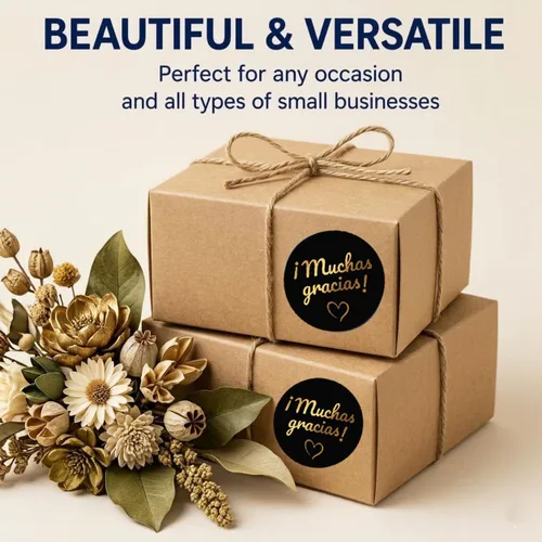 Vista 7 de 500pcs Gold Foil Gracias Stickers Roll, 1.5 Inch Round Metallic Gold Labels in Spanish Thank You, Self-Adhesive Seals for Small Business Packaging