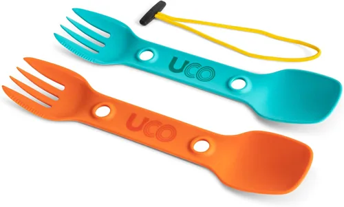 Vista 8 de UCO Utility Spork 3 en 1 Combo Cuchara-Tenedor Cuchillo Utensilio Dorado/azul cielo