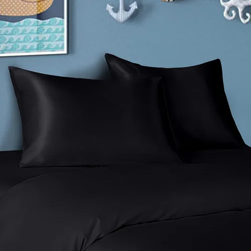 Vista 3 de BEDSUM Paquete de 2 fundas de almohada de satén de seda para niños pequeños, fundas de almohada sedosas de lujo con cierre de sobre para bebés Negro