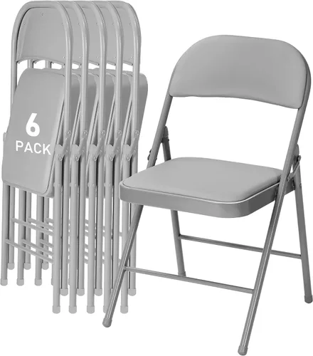 Vista 28 de SEALAMB Paquete de 4 sillas plegables con asiento cómodo, marco de metal resistente, sillas apilables portátiles para bodas, fiestas, oficina