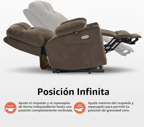 Vista 8 de MCombo Silla reclinable pequeña con triple motor eléctrico para ancianos Café