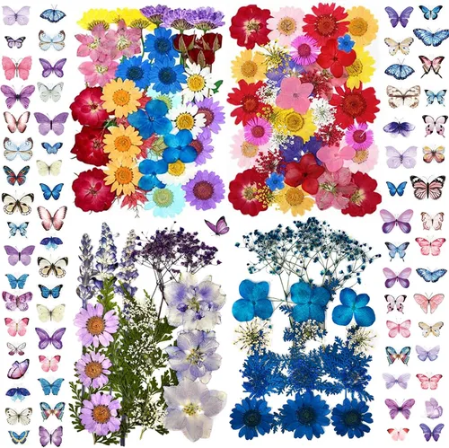 Vista 8 de 99 piezas de flores prensadas y mariposas para moldes de resina, hojas de flores naturales assortidas para pegatinas de arte DIY, manualidades