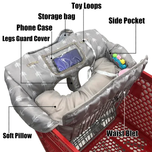 Vista 4 de Funda impermeable 2 en 1 para asiento de carrito de comestibles y funda para silla alta (flecha gris)