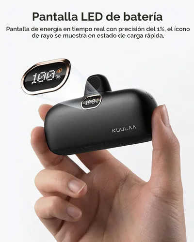 Vista 2 de Kuulaa Cargador portátil pequeño para iPhone con cable Lightning integrado de 5000 mAh, batería externa de carga rápida para iPhone 14/13/13