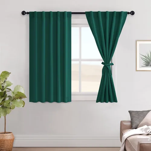 Vista 133 de Hiasan Cortinas opacas negras para dormitorio, cortinas opacas cortas de 45 pulgadas de largo, con aislamiento térmico, bolsillo para barra