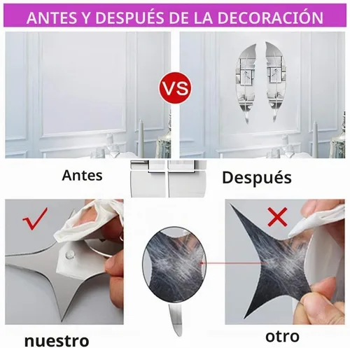 Vista 6 de SITAKE Adhesivos decorativos de pared de espejo acrílico 3D, 11.8 x 49.2 pulgadas, con forma de plumas, calcomanías de arte de pared autoadhesivas