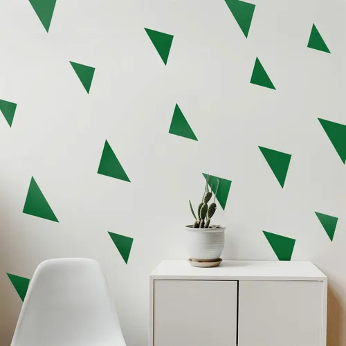 Vista 2 de Juego de 15 calcomanías de vinilo para pared, patrones triangulares sólidos, de 3 a 9 pulgadas cada uno, decoración moderna para el hogar