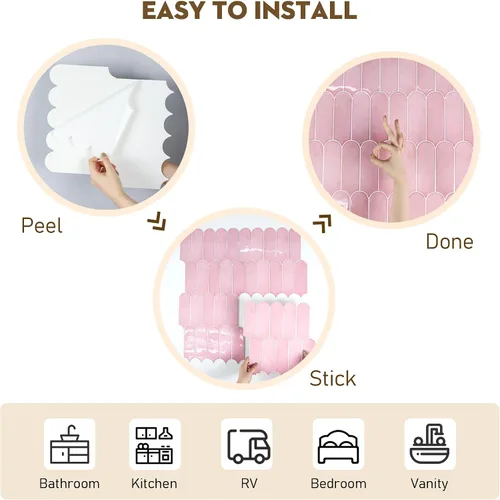 Vista 6 de Protector contra salpicaduras de color rosa, azulejos autoadhesivos de plumas para pared, apto para inquilinos, para cocina, baño, lavandería